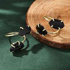 Кольца-манжеты из натурального обсидиана&nbsp;RJEW-B122-02G-05