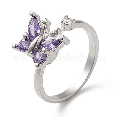 Вращающееся открытое кольцо в виде бабочки с кубическим цирконием&nbsp;RJEW-Q776-03P-1