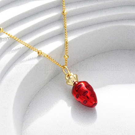Латунные ожерелья с эмалевым кулоном из огнеупорного кирпича для женщин NJEW-K381-08C-G-1
