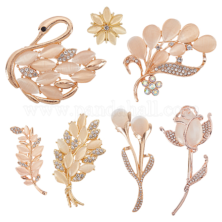 7 шт. 7 стиля броши из сплава со стразами для женщин JEWB-WR0001-11-1