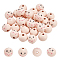 30Pcs Spray Painted Natural Wood European Beads, Smiling Face Print Large Hole Round Beads, Misty Rose, 23.5x22mm, Hole: 5.5mm