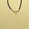 Stainless Steel Initial Pendant Faceted Round Natural Black Spinel Beaded Necklaces for Women, Golden, Letter T, 14.96 inch(38cm)