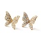 Clear Cubic Zirconia Butterfly Stud Earrings, Brass Jewelry for Women, Lead Free & Cadmium Free & Nickel Free, Real 18K Gold Plated, 18x19.5mm, Pin: 0.7mm