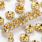 Brass Grade B Rhinestone Spacer Beads, Wavy Edge, Rondelle, Golden, Crystal, 8x3.8mm, Hole: 1.5mm