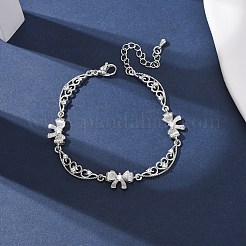 Браслеты с бантом и полыми лунными звеньями из латуни с прозрачными кубическими цирконами&nbsp;BJEW-D387-01P