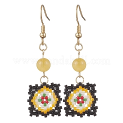 Серьги-подвески ручной работы из стеклянных бусин с узором «окно-решетка»&nbsp;EJEW-MZ00560-04