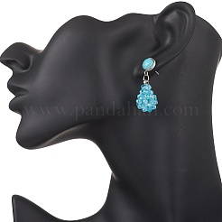 Серьги-гвоздики в форме капли из стекла и синтетической бирюзы&nbsp;EJEW-MZ00586