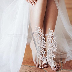 4 пара двухцветных нейлоновых кружевных браслетов на щиколотку с кольцом для большого пальца&nbsp;AJEW-CP0007-42