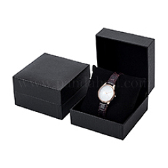 Черные бумажные коробки для часов с откидной крышкой и подушечкой внутри&nbsp;CON-WH0816-018A