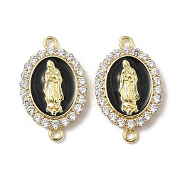 Латунный микропаве прозрачный кубический цирконий эмалированный овал с подвесками-соединителями Девы Марии&nbsp;KK-L243-11G-B