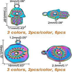 12 шт. 6-х стильная подвеска из нержавеющей стали 304 со стразами&nbsp;STAS-CA0001-85