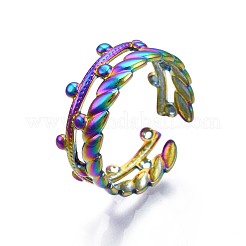 Кольцо-манжета из нержавеющей стали 304 с оберткой в виде оливкового листа&nbsp;RJEW-N038-092