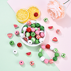 75шт деревянные бусины с принтом&nbsp;WOOD-YW0001-52