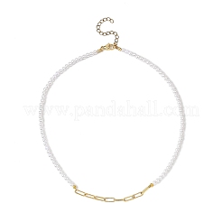 Ожерелья из круглой белой искусственной жемчужины 4 мм из АБС-пластика и нержавеющей стали 304 с канцелярскими скрепками&nbsp;NJEW-JN05676