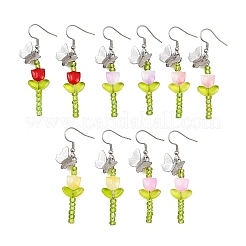 5 пара серег-подвесок в виде цветка и бабочки ручной работы&nbsp;EJEW-JE06624