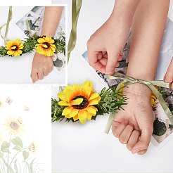 Наручные корсажи из ткани с имитацией подсолнуха&nbsp;AJEW-WH0240-14