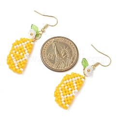 Серьги-подвески из стеклянных бусин из нержавеющей стали 304 в форме лимона&nbsp;EJEW-MZ00556