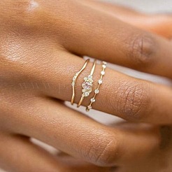 3 шт. ромбовидные кольца из цинкового сплава с кристаллами и стразами&nbsp;FS-WG622CD-02