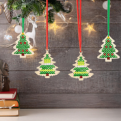 1 пакетик наборов для вышивки крестом по дереву на рождественскую тематику&nbsp;WOOD-SC0002-23B