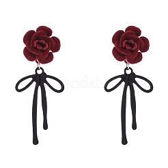 Французские винтажные серьги-гвоздики из бархатного сплава с розой&nbsp;FS-WGD8096-01