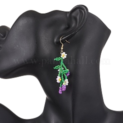 Серьги-подвески из стеклянных бусин с цветами и фруктами&nbsp;EJEW-MZ00533-03