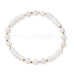 Женские браслеты из натуральных белых ракушек и малайзийского нефрита с эластичными бусинами&nbsp;BJEW-JB13144