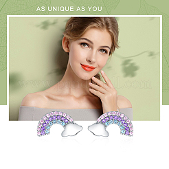 Серебряные серьги-гвоздики с родиевым покрытием и 925 фианитом&nbsp;EJEW-FF0011-02