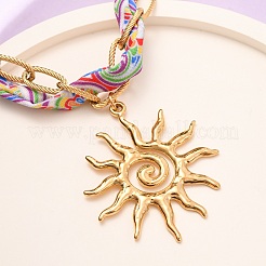 Женские ожерелья с подвеской в виде солнца из нержавеющей стали 304 с полиэстеровым шнуром и принтом&nbsp;NJEW-D340-02G