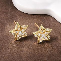 Серьги-гвоздики из латуни с микро-паве и прозрачным фианитом&nbsp;EJEW-F400-01D-G