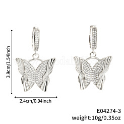 Модные серьги-кольца с бабочками из латуни с прозрачным кубическим цирконием&nbsp;SZ8997-1