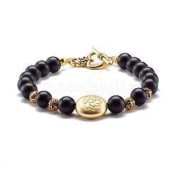 Натуральный лавовый камень и синтетический черный камень круглые бусины энергетические эластичные браслеты&nbsp;BJEW-JB06969