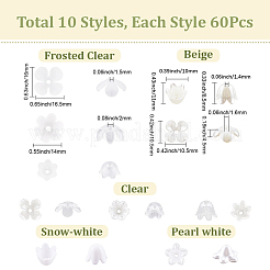 600 шт. 10 стиля АБС-пластиковые колпачки для бусин с имитацией жемчуга и акрила&nbsp;OACR-SC0002-34