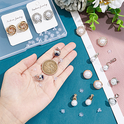 8 пара 8-х стилевых полукруглых и круглых и витых серег-клипс из латуни с пластиковым жемчугом&nbsp;EJEW-PH0001-09-1