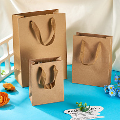 15 шт. 3-х видов прямоугольных крафт-бумажных пакетов с ручкой&nbsp;AJEW-TA0001-92