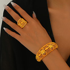 Винтажный сплав полые резные цветочные браслеты-манжеты и кольца наборы для женщин свадьба&nbsp;HJ5004