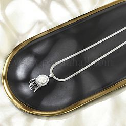 Ожерелья с подвеской в виде пера из нержавеющей стали 201 с плоским круглым кубическим цирконием&nbsp;NJEW-H055-04P