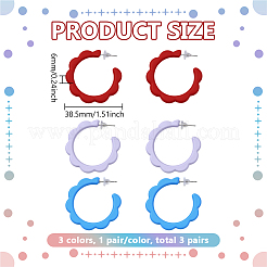 3 пара двухцветных акриловых сережек-гвоздиков в форме буквы С&nbsp;EJEW-GO0002-15