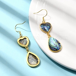 Серьги-подвески из натуральной латунной раковины морского ушка EJEW-F388-01D-G