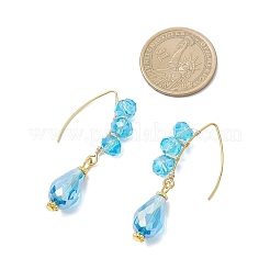 Серьги-подвески из гальванического стекла в форме капли&nbsp;EJEW-JE06797