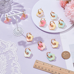 6 пара серег-колец из двухцветного непрозрачного акрила с цветочным градиентом и нержавеющей сталью 304&nbsp;EJEW-AR00005