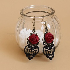 Серьги-подвески из кружевной ленты с розами из сплава&nbsp;FS-WGCF5EC-02