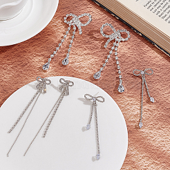 3 пара сережек-гвоздиков с бантом из страз в двух стилях&nbsp;EJEW-AN0004-91