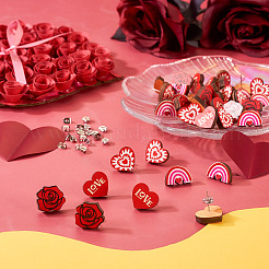 40 шт. 4 стильных серьги-гвоздики из натурального дерева на тему Дня святого Валентина&nbsp;EJEW-TA0001-27