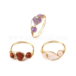 Женские плетеные кольца из натурального аметиста&nbsp;RJEW-JR00849