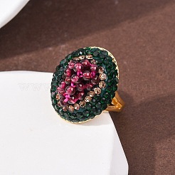 Кольца-манжеты из латуни и полимерной глины со стразами и натуральным гранатом&nbsp;RJEW-G365-01G