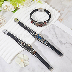 3 шт. Браслеты из сплава и кожаного шнура двух цветов для мужчин и женщин&nbsp;BJEW-CL0001-25