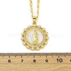 Латунные прозрачные кубические цирконии плоские круглые с подвеской Девы Марии&nbsp;NJEW-C071-07A-G