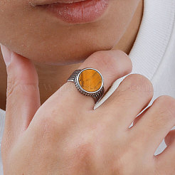 Кольца из нержавеющей стали 304 с натуральным тигровым глазом для мужчин&nbsp;FS-WGE1297-01