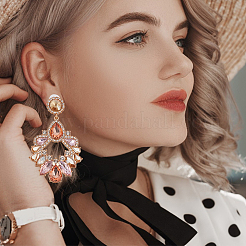 3 пара двухцветных сережек-гвоздиков с закрученными овальными подвесками из страз&nbsp;EJEW-AN0001-04