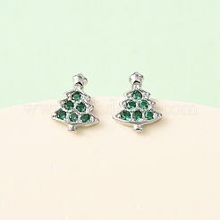 Серьги-гвоздики Charistmas Tree с микропаве из латуни&nbsp;EJEW-L278-09P